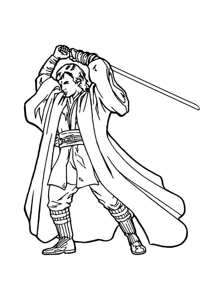 Desenhos de Jedi Segurando um Ataque de Espada para colorir