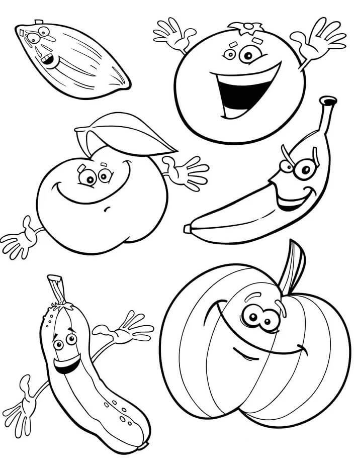 Legumes e Frutas dos Desenhos Animados para colorir