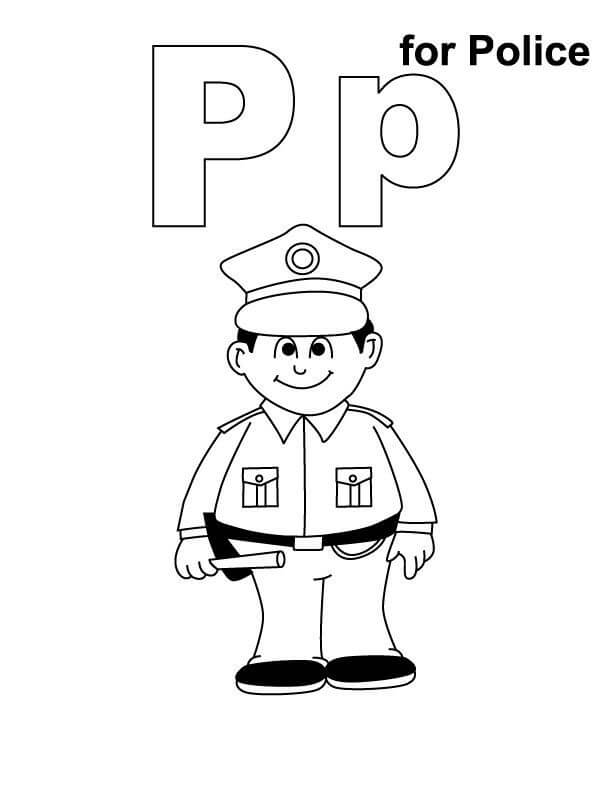 Letra P para Policial para colorir