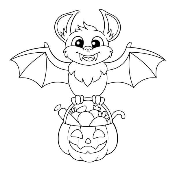 Desenhos de Morcego Voando com Abóbora para colorir
