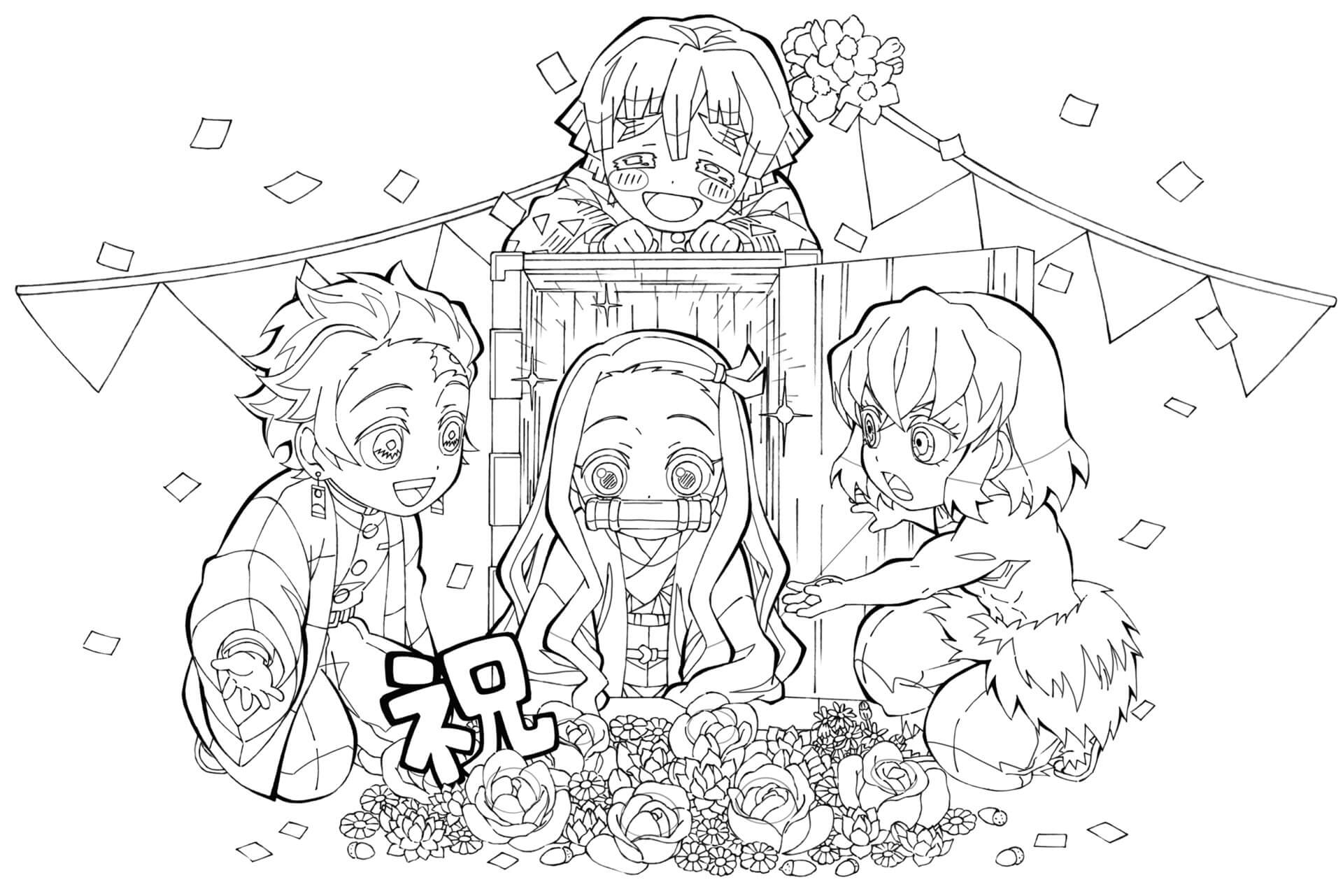 Desenhos de Nezuko e Amigos para colorir