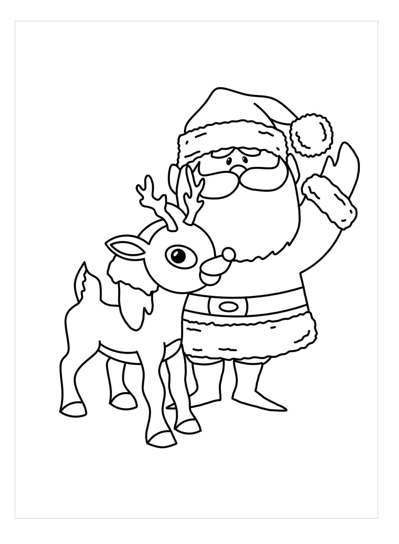 Papai Noel com Rena para colorir
