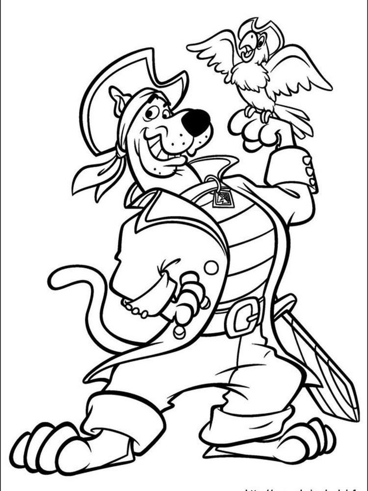 Pirata Scooby Doo com Papagaio para colorir