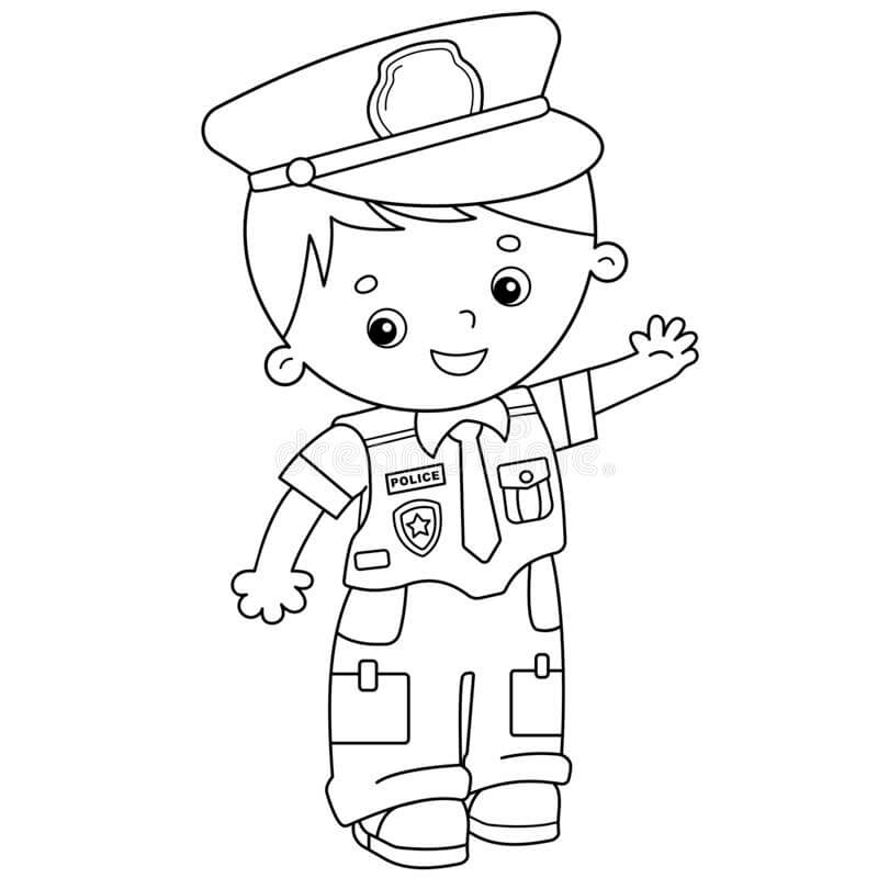 Desenhos de Policial de Criança Divertida para colorir