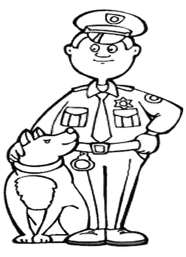 Policial e Cachorro para colorir