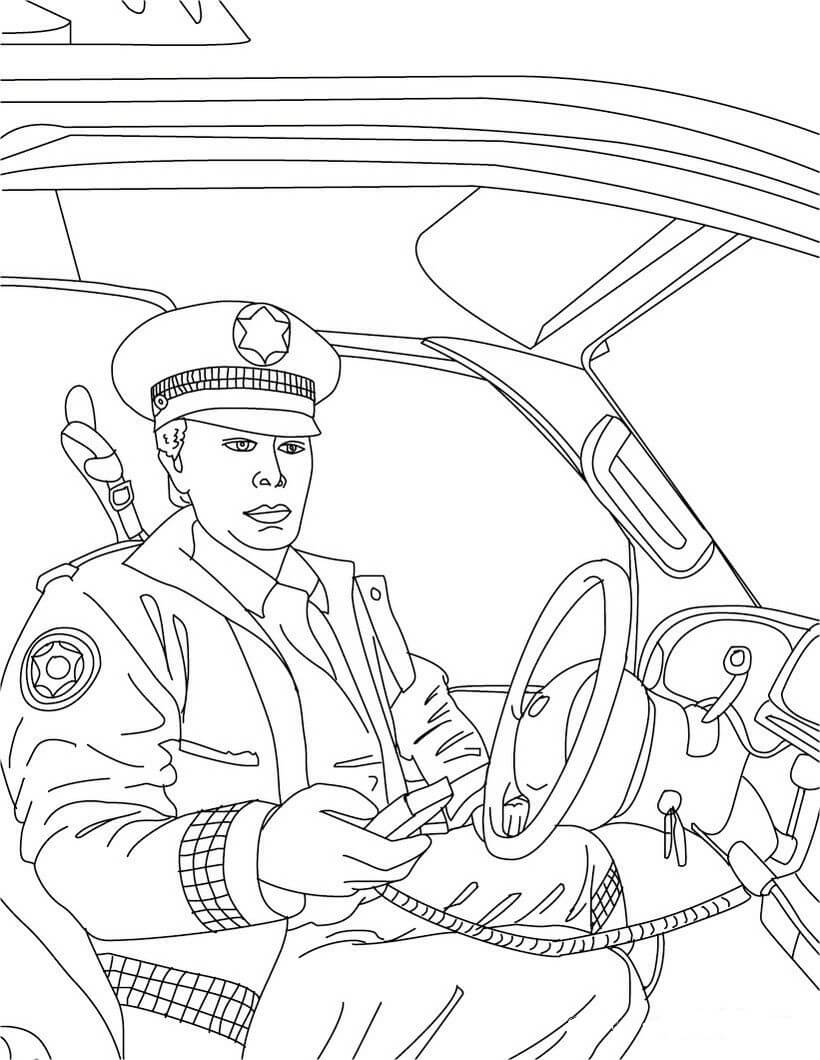 Policial em Seu Carro de Polícia para colorir