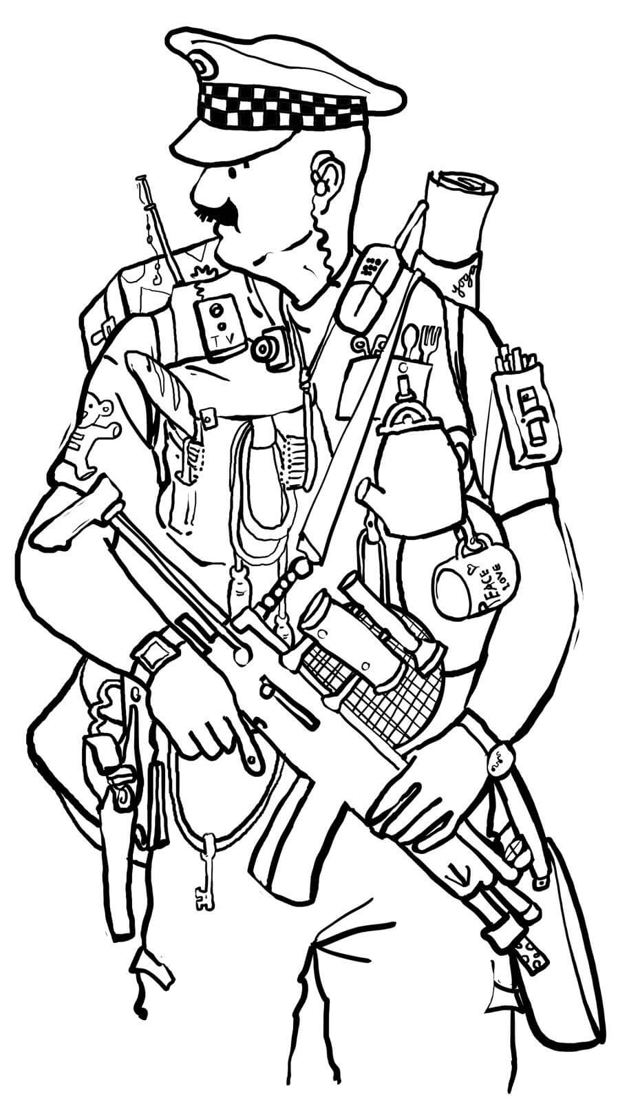 Desenhos de Policial segurando Arma para colorir