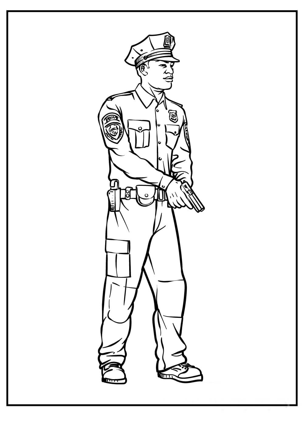 Desenhos de Policial segurando Pistola para colorir