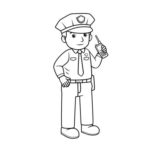 Policial segurando Walkie-Talkie para colorir