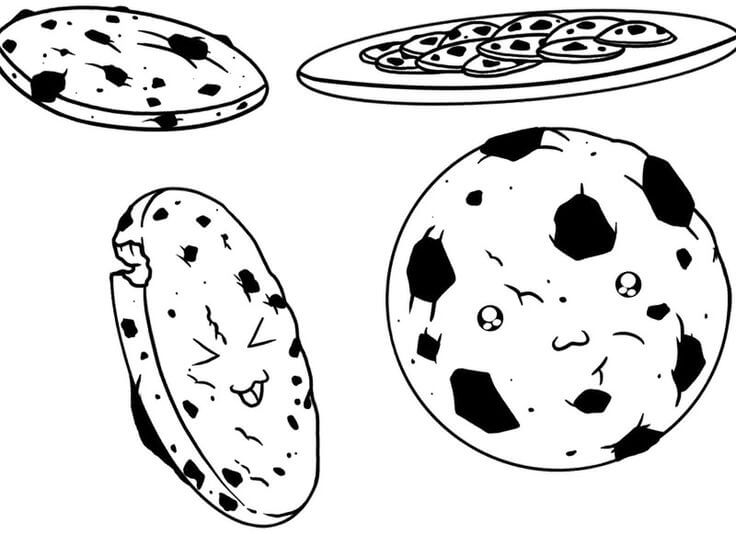 Desenhos de Quatro Biscoitos de Desenho Animado para colorir