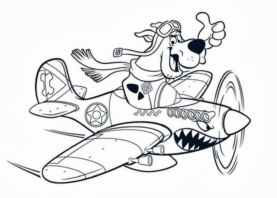 Scooby Doo dirigindo o Avião a Jato para colorir