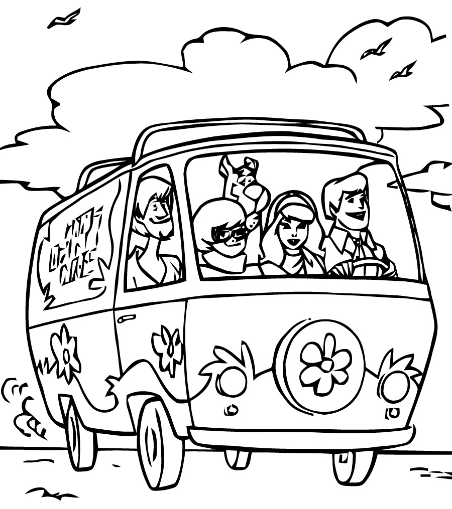 Scooby Doo e seus Amigos no Carro para colorir