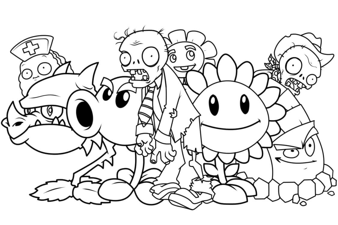 Todos os Personagens de Plantas vs Zombies para colorir