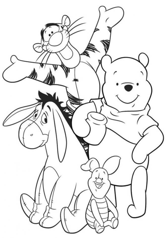 Desenhos de Ursinho Pooh com Amigos para colorir