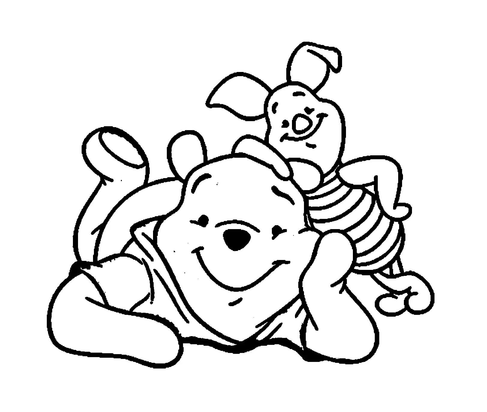 Ursinho Pooh deitado e Leitão para colorir