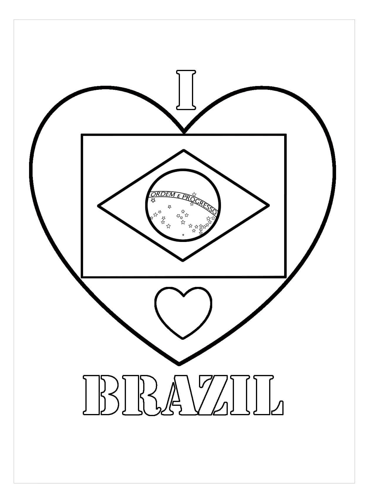 Bandeira do Brasil no Coração para colorir