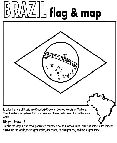 Bandeira e mapa do Brasil no Dia da Independência do Brasil para colorir