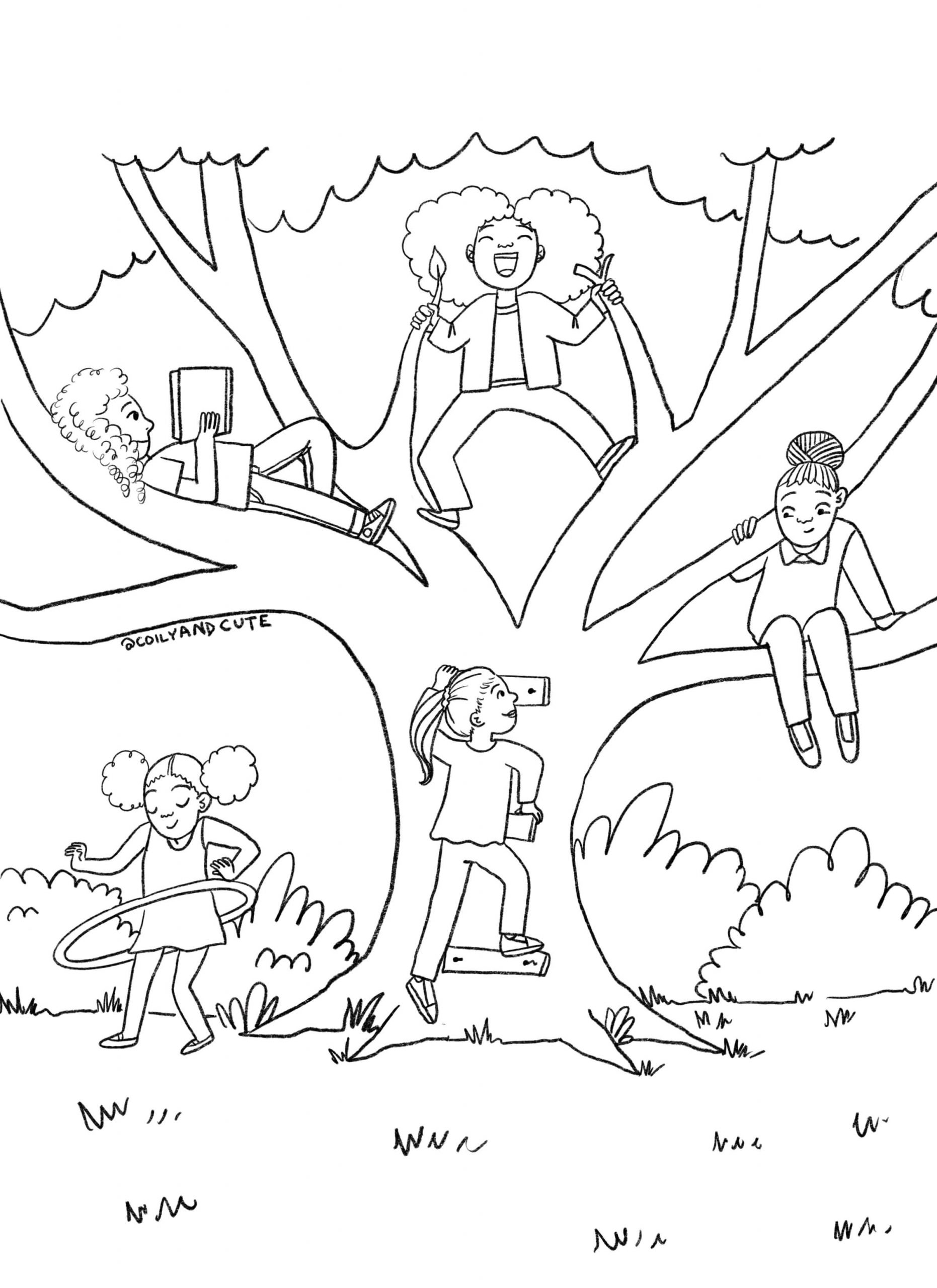 Crianças com Árvore no Mês da História Negra para colorir