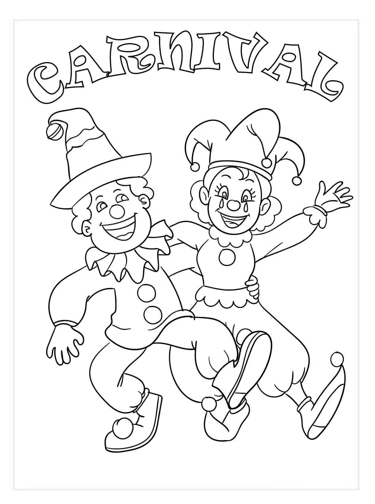 Desenhos de Dois Palhaços no Carnaval para colorir
