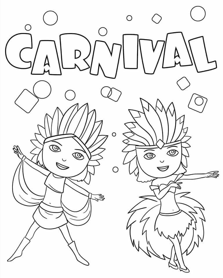 Desenhos de Duas Meninas dançando no Carnaval para colorir