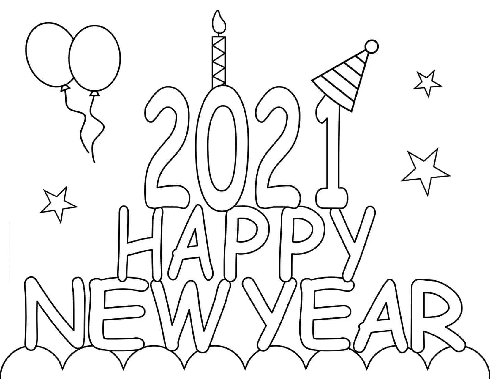 Desenhos de Feliz Ano Novo 2021 para colorir