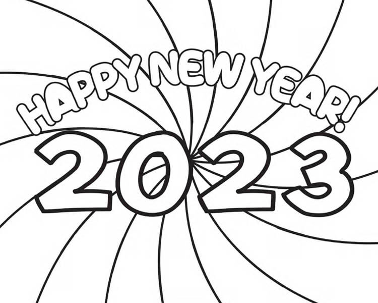 Feliz ano novo 2023 para colorir