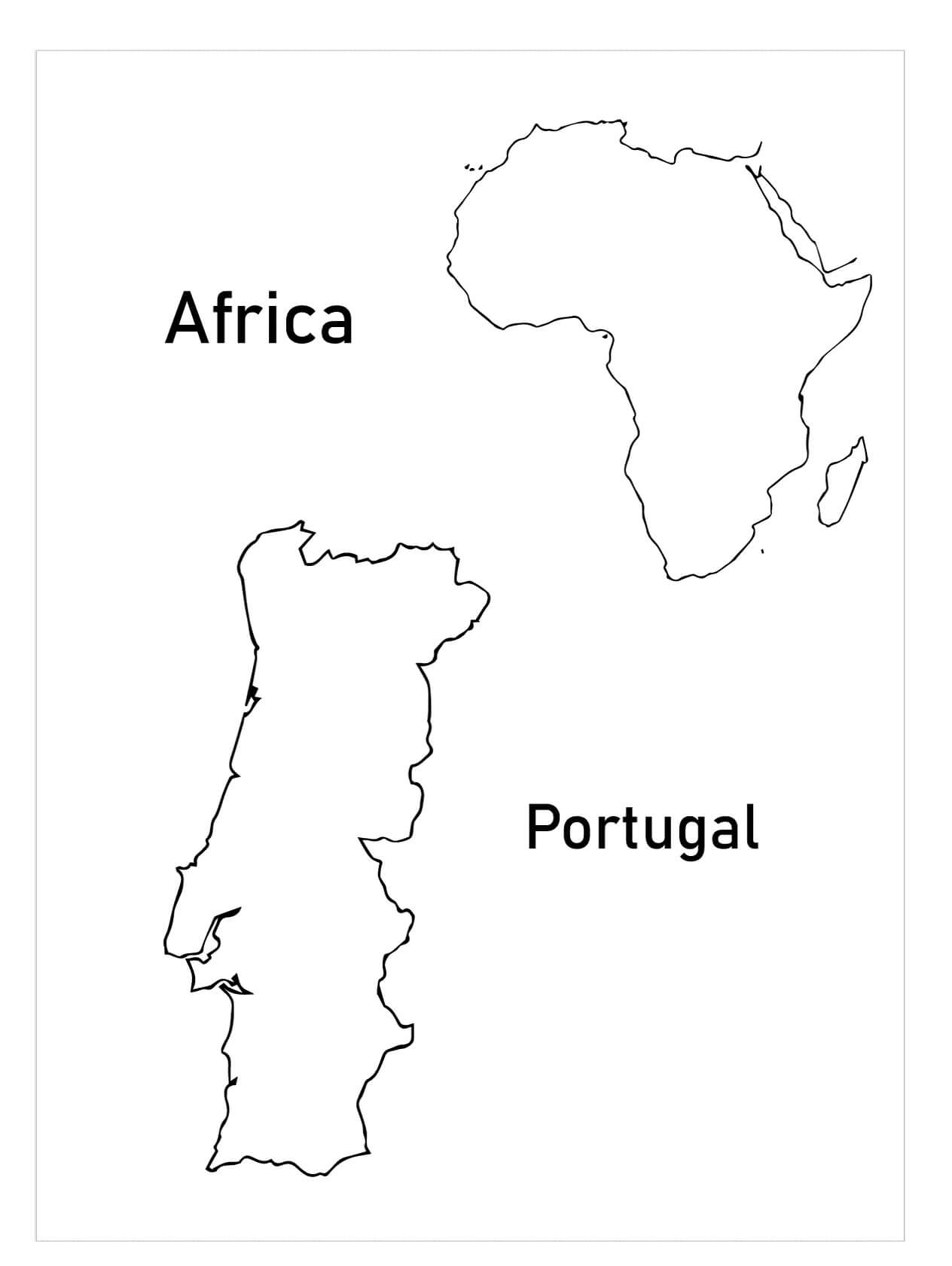 Desenhos de Mapa de Portugal e África para colorir