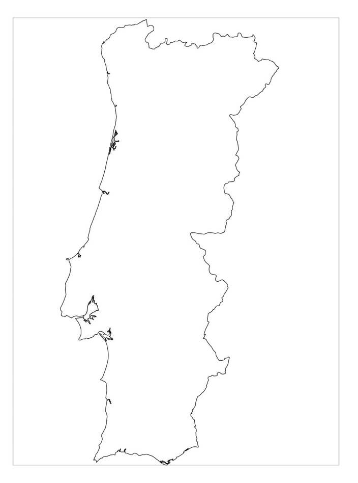 Mapa em Branco do Contorno de Portugal para colorir