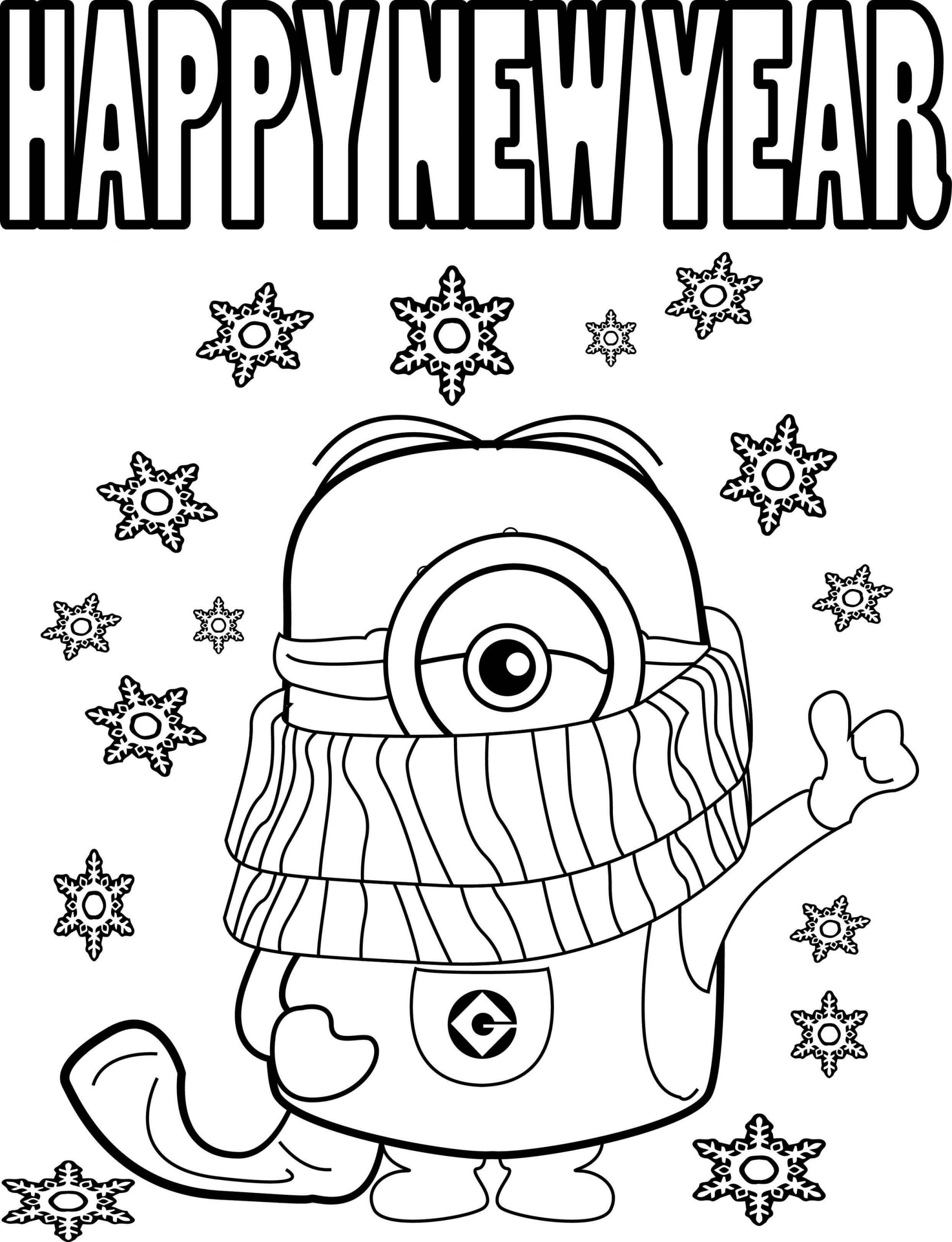 Desenhos de Minion em Feliz ano Novo para colorir