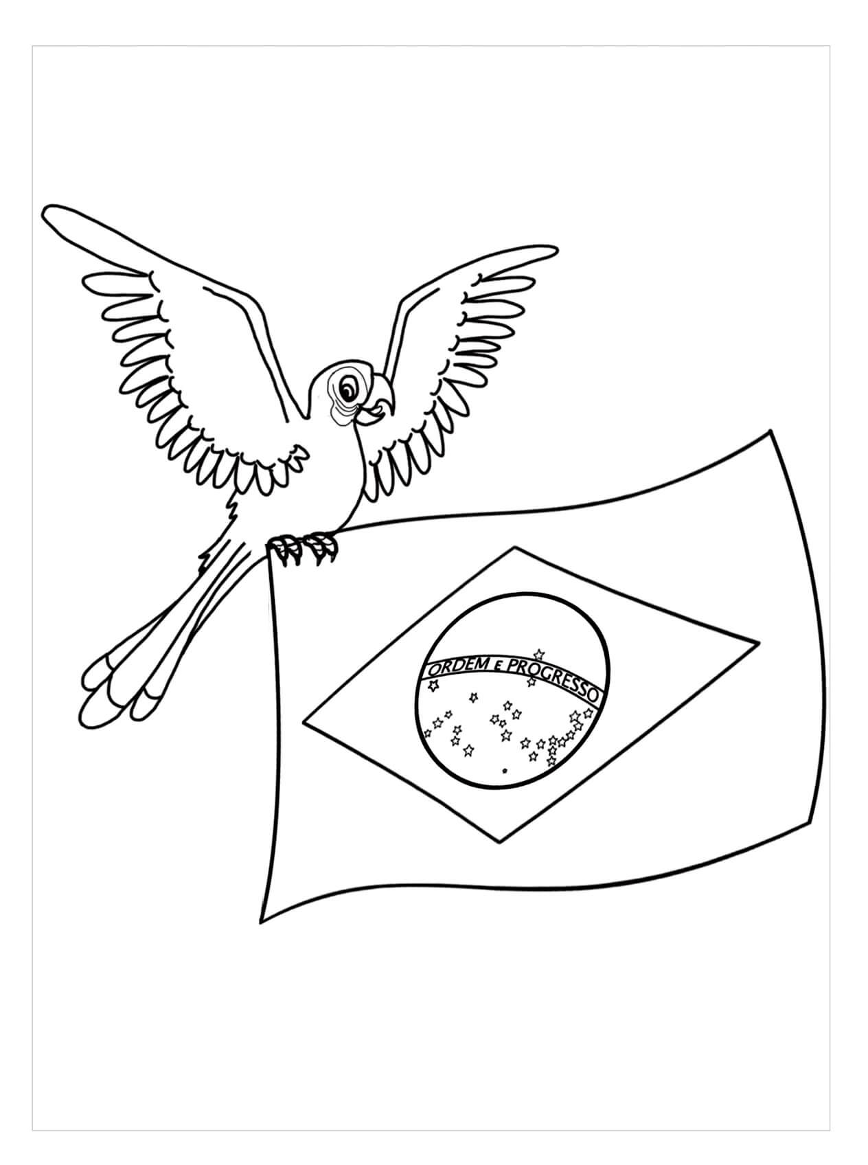 Desenhos de Papagaio com Bandeira do Brasil para colorir