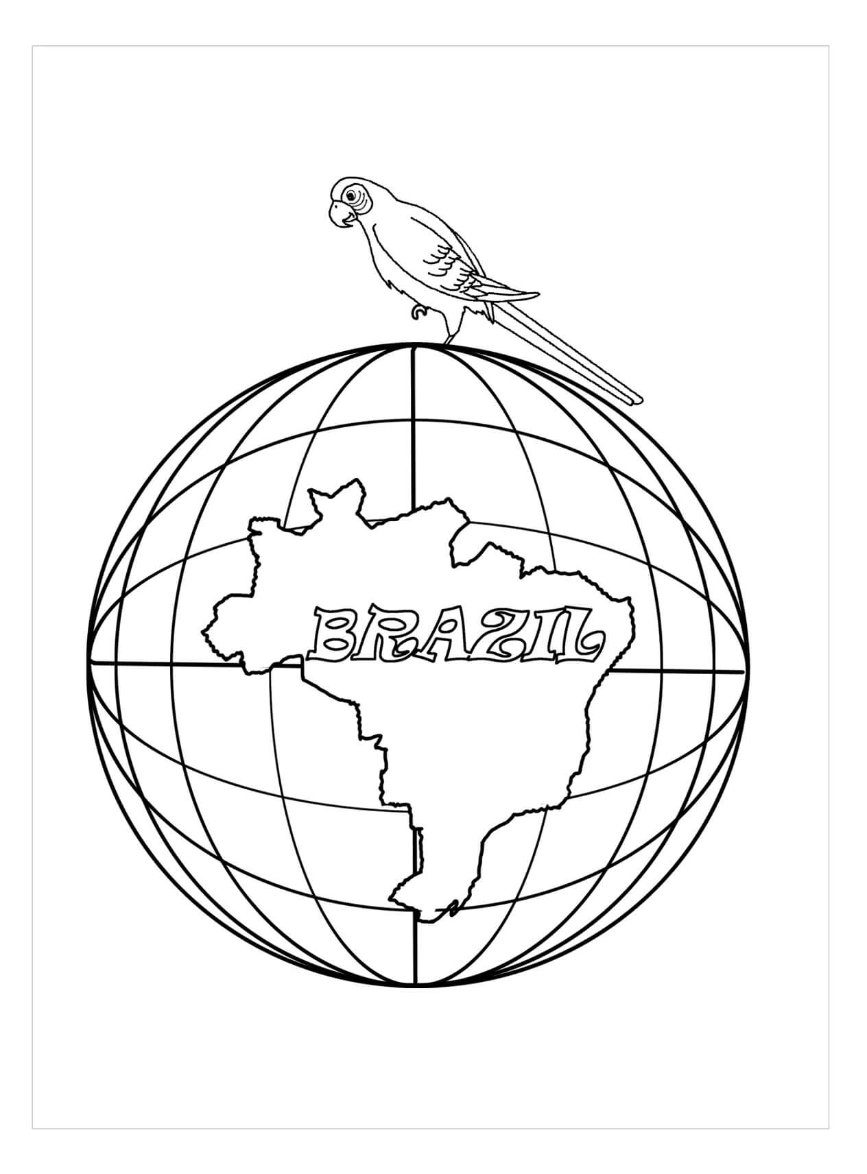 Papagaio com Globo com Mapa do Brasil para colorir