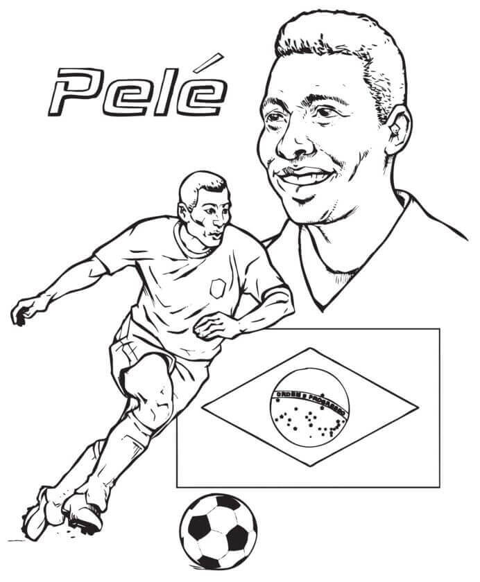 Pelé com a bandeira do Brasil para colorir