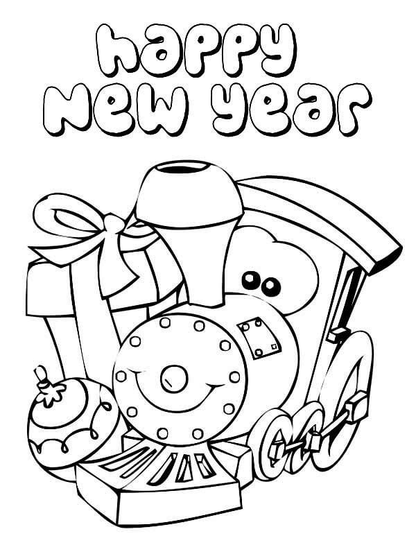 Trem Sorridente em Feliz ano Novo para colorir