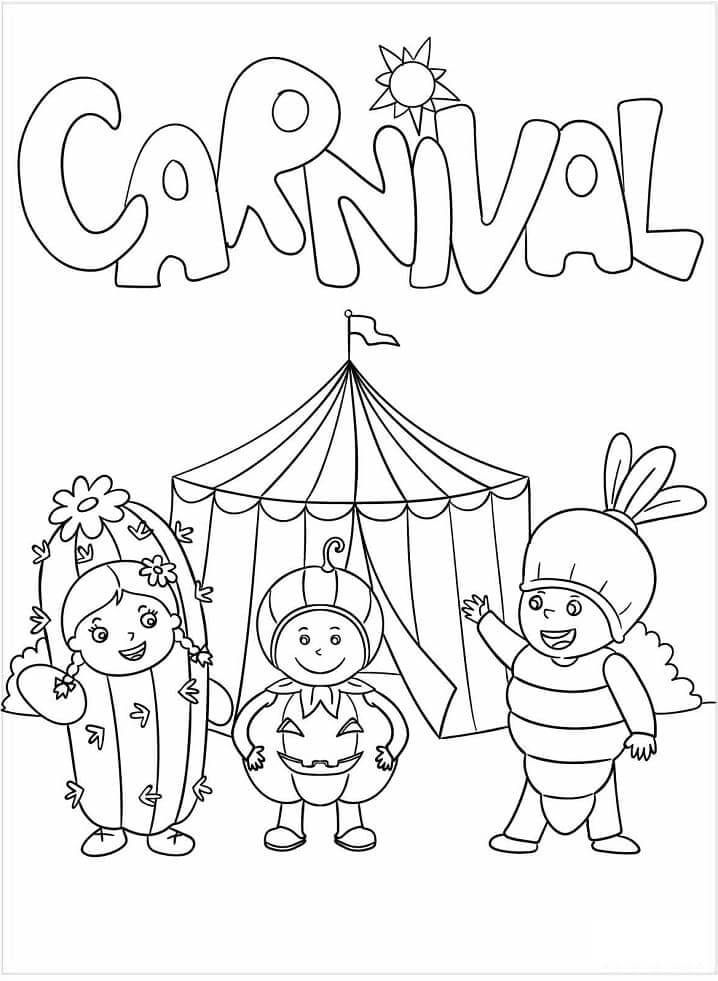 Desenhos de Três Crianças no Carnaval para colorir