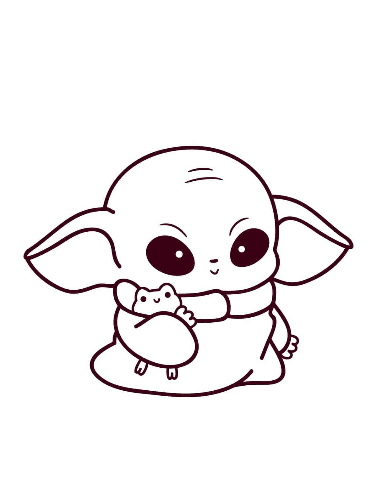 Desenhos de Bebê Yoda abraçando Sapo para colorir
