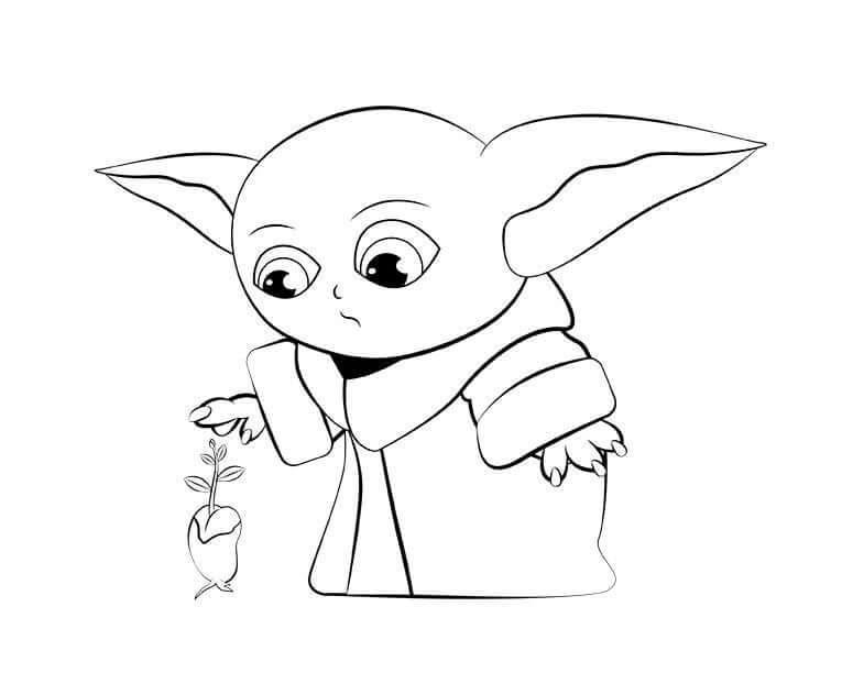 Bebê Yoda com Árvore Pequena para colorir