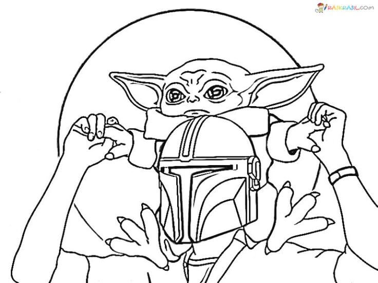 Desenhos de Bebê Yoda com Soldado para colorir