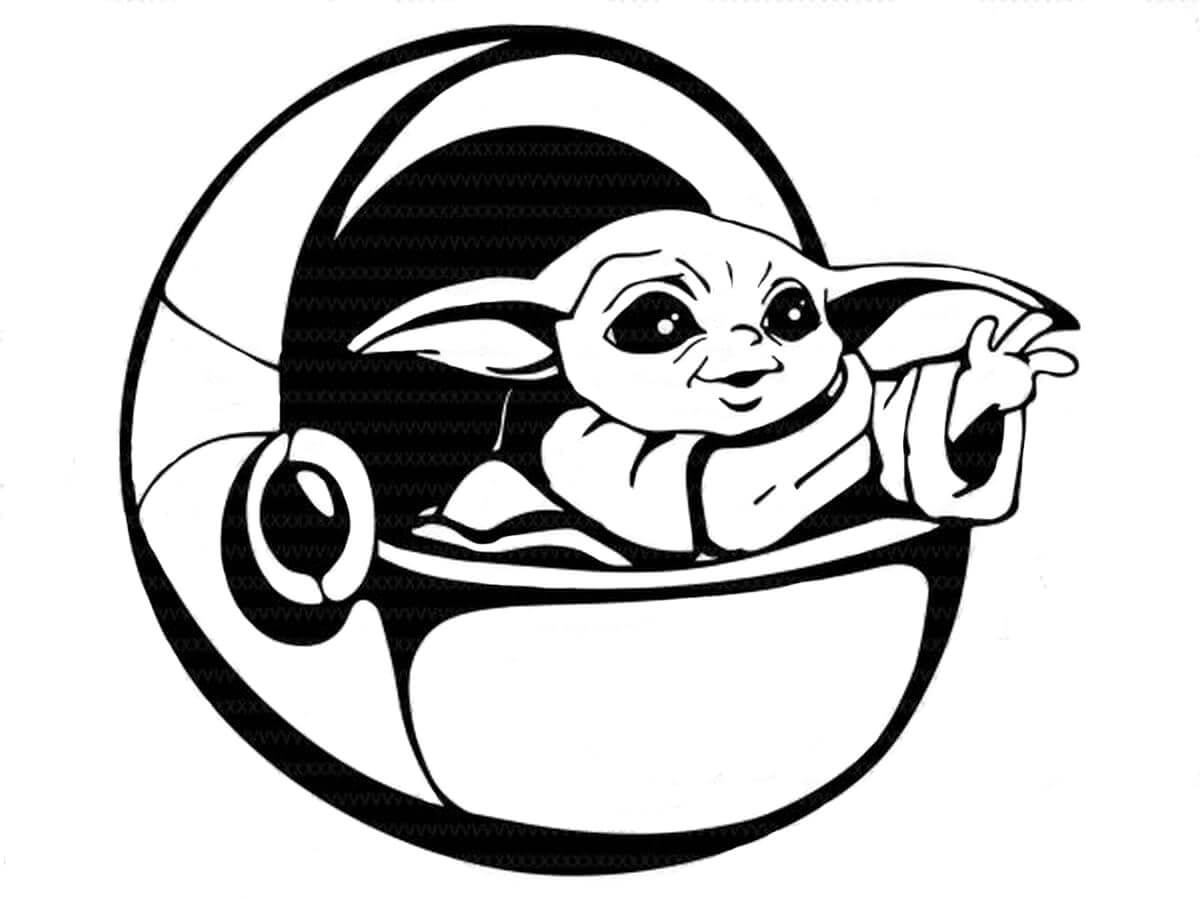 Desenhos de Bebê Yoda em OVNIs para colorir