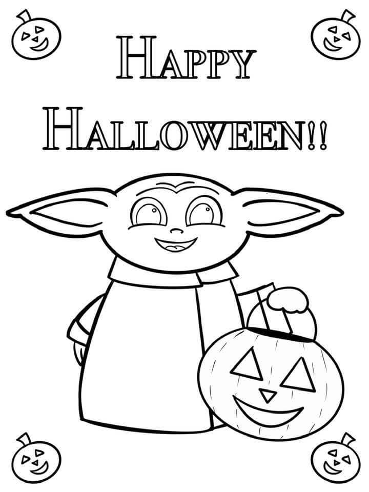 Desenhos de Bebê Yoda no dia das Bruxas para colorir