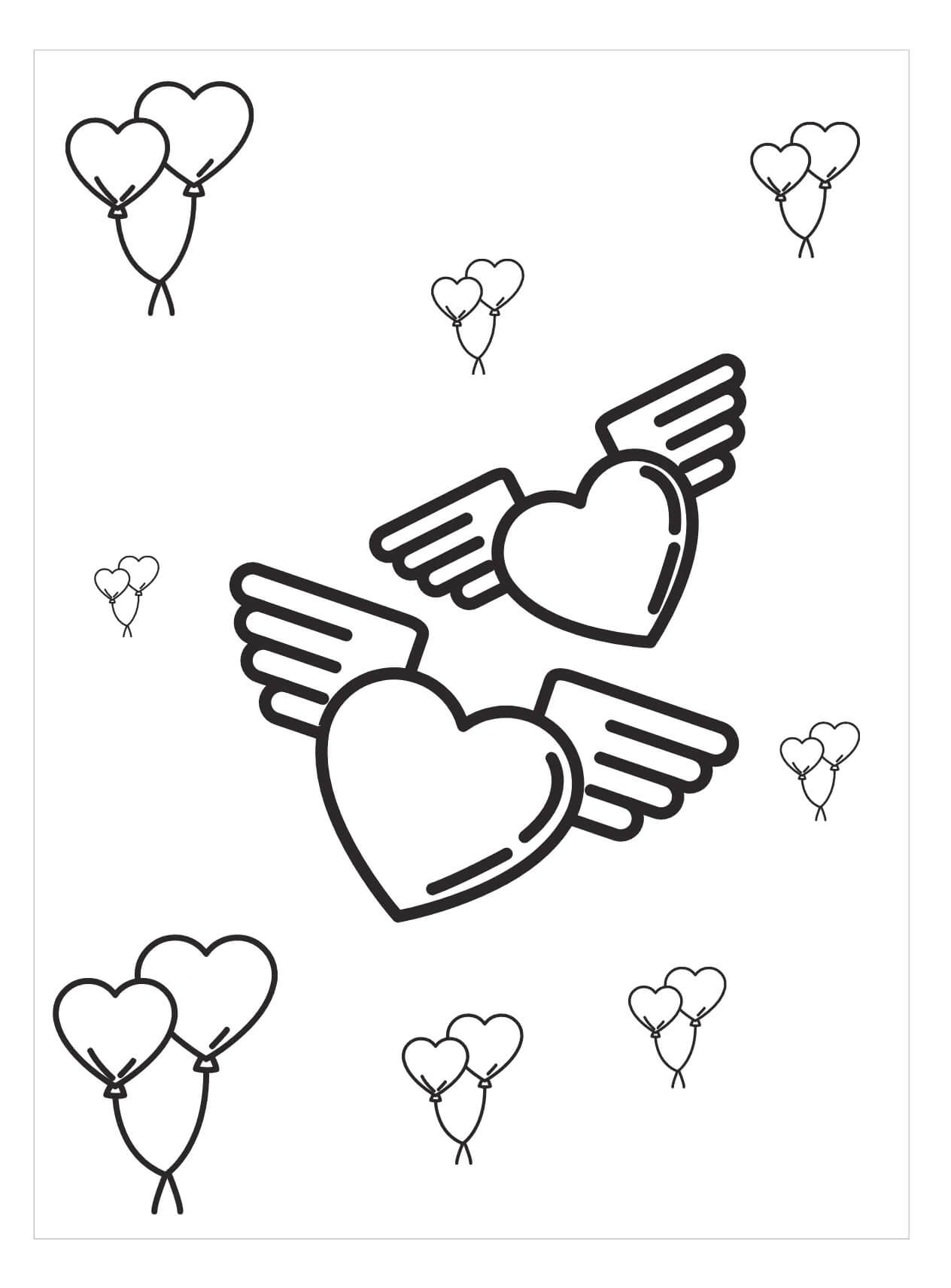 Coração e Formato de Balões de Coração para colorir