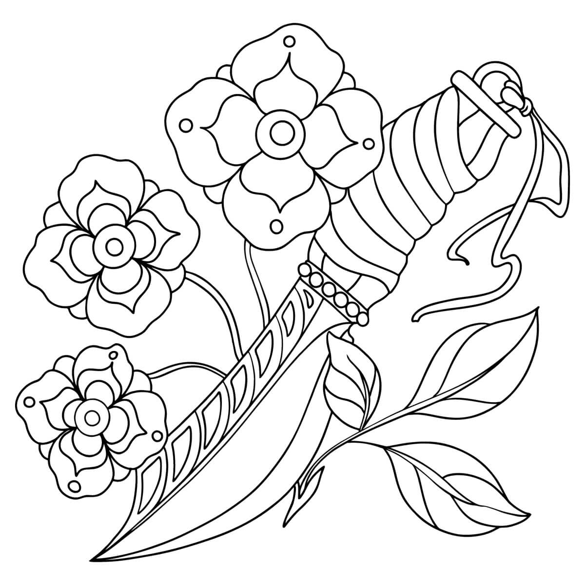 Desenhos de Faca e Tatuagem de Flores para colorir