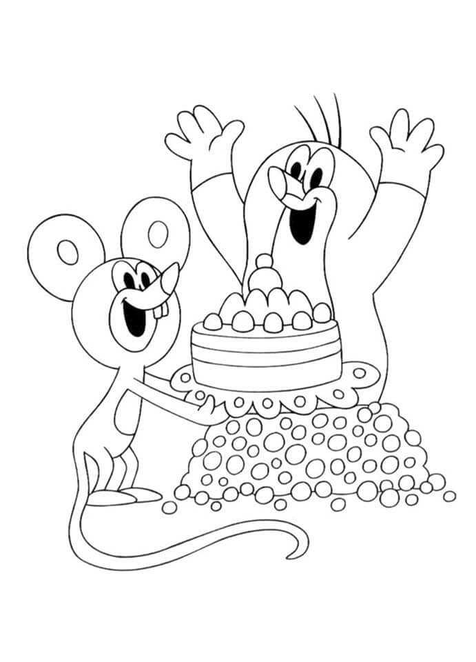 Feliz Krtek e Ratinho para colorir
