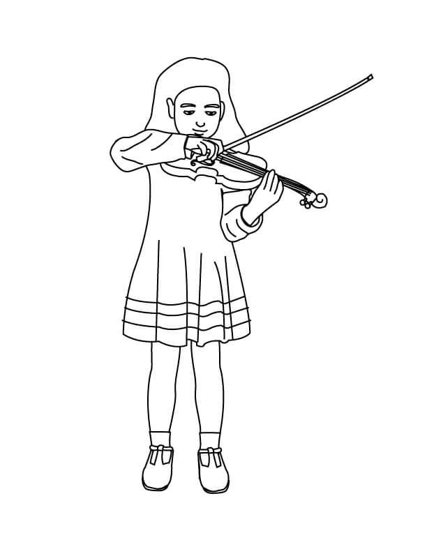 Garota toca Violino para colorir