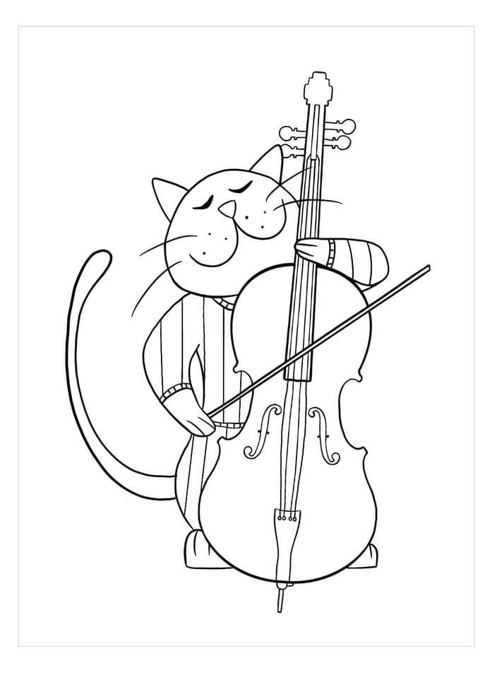 Gato legal Tocando Violino para colorir