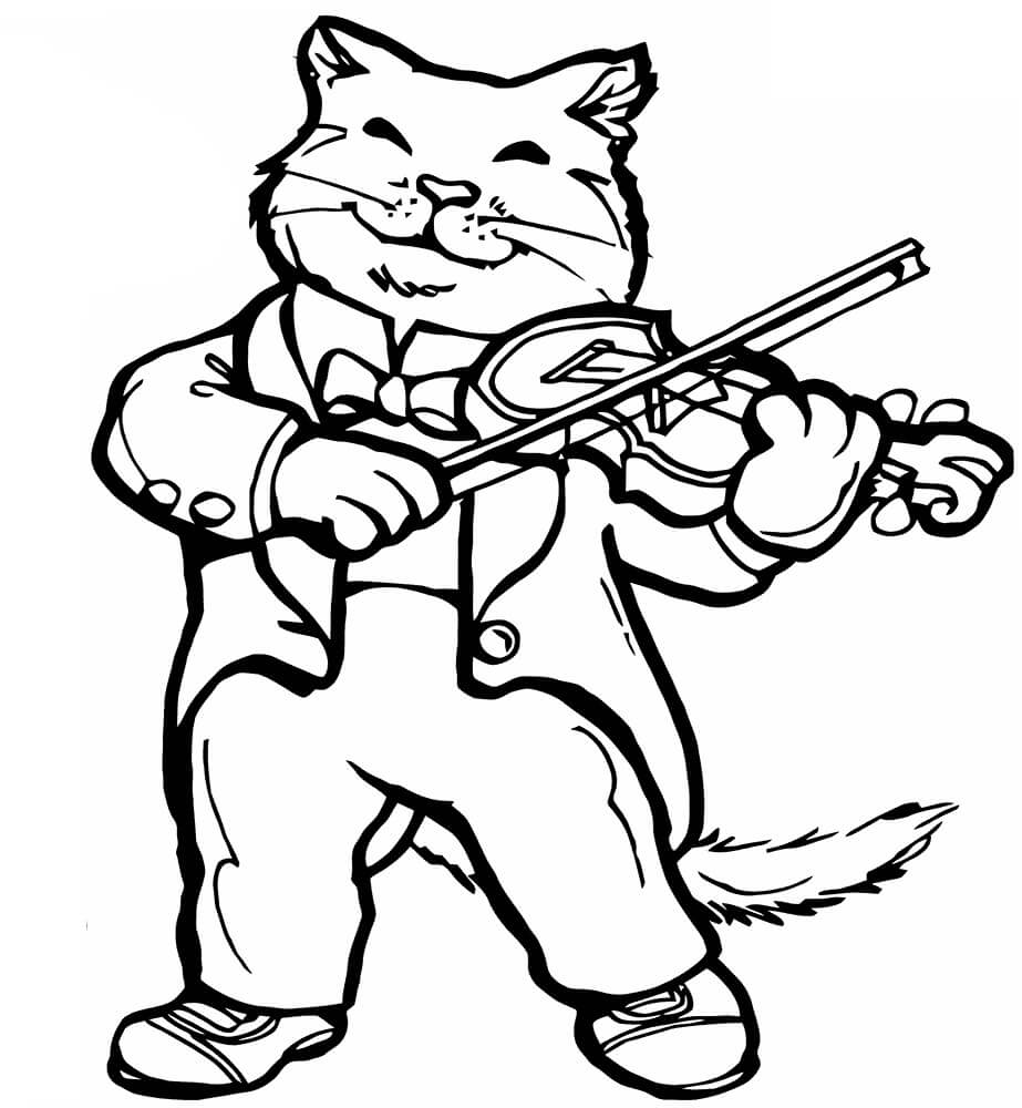 Desenhos de Gato Violinista tocando Violino para colorir