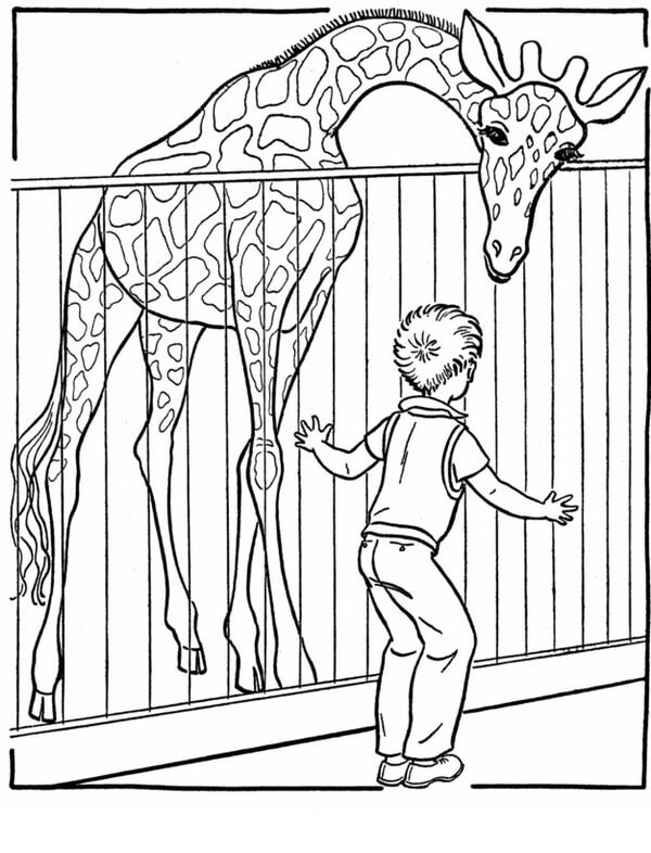 Girafa e Criança do Zoológico para colorir