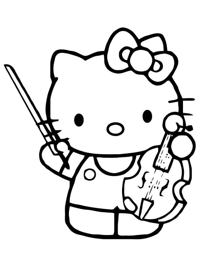 Desenhos de Hello Kitty toca Violino para colorir