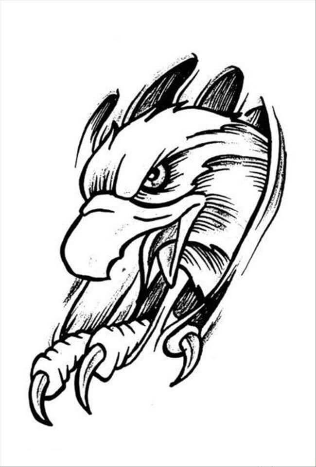 Ilustração de Tatuagem de Cabeça de Águia para colorir