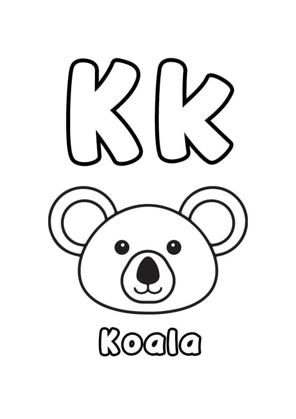Letra K Koala para colorir