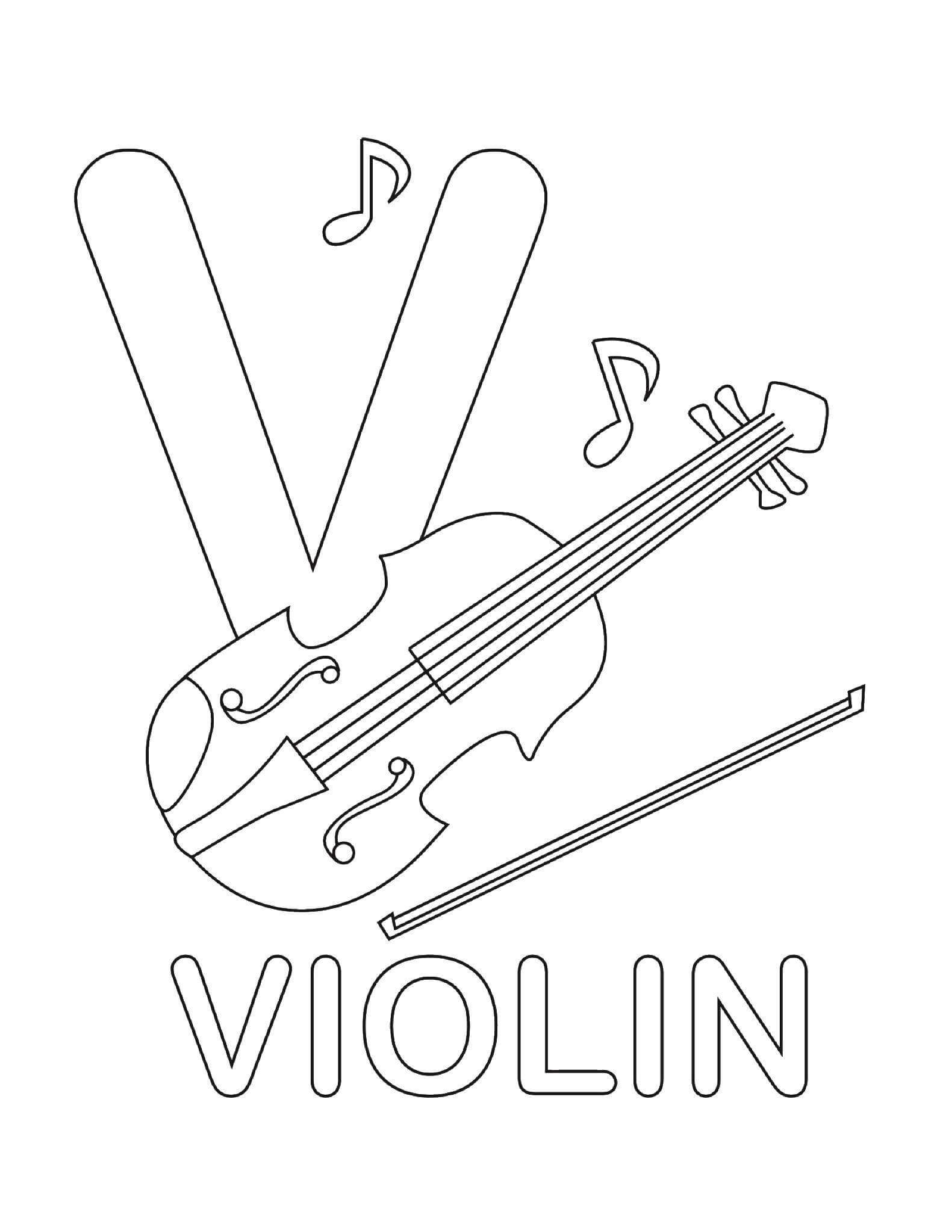 Letra V e Violino para colorir